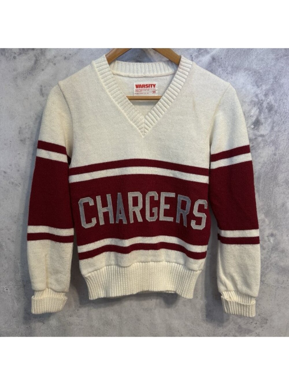 Vintage 80s Varsity Chargers Cheerleader Knit Sweater Size 36